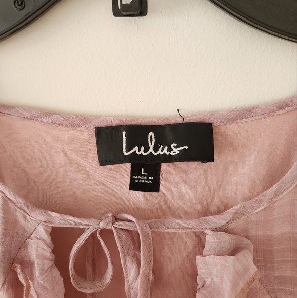 Lulus Dress Sweetest Delight Plaid Ruffle Short Sleeve Maxi Dress Pink Large - Picture 8 of 8